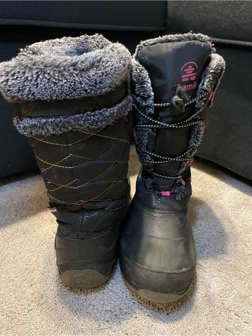 Kamik Kids Black Winter Boots with Pink Logo Accents - Picture 2 of 3